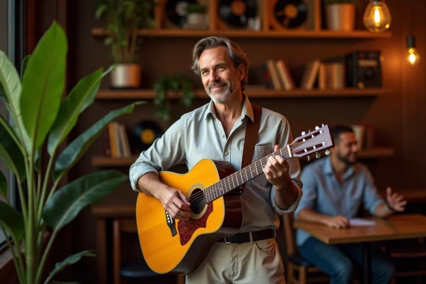 Chanteur brésilien en scène avec guitare acoustique