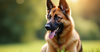 Chien berger allemand husky assis dans un parc ensoleille