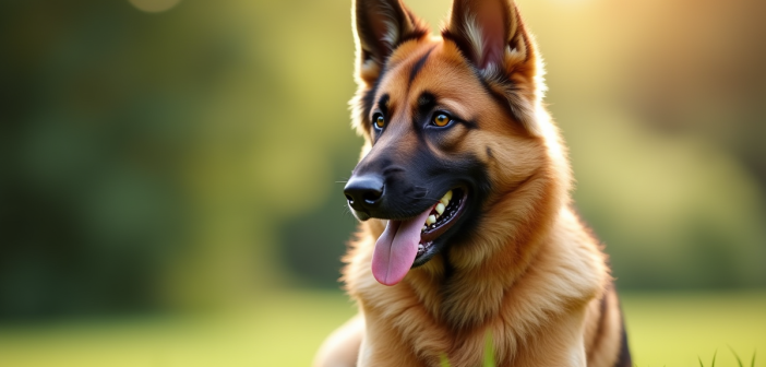Chien berger allemand husky assis dans un parc ensoleille