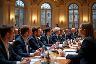 Délégués internationaux réunis dans une salle de congrès parisienne lors d'une assemblée officielle en 2026