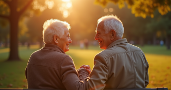 Les hauts et les bas de 33 ans de mariage Couple senior assis sur un banc ensoleille dans un parc