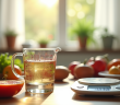 Scène de cuisine avec tasse à mesurer et balance naturelle