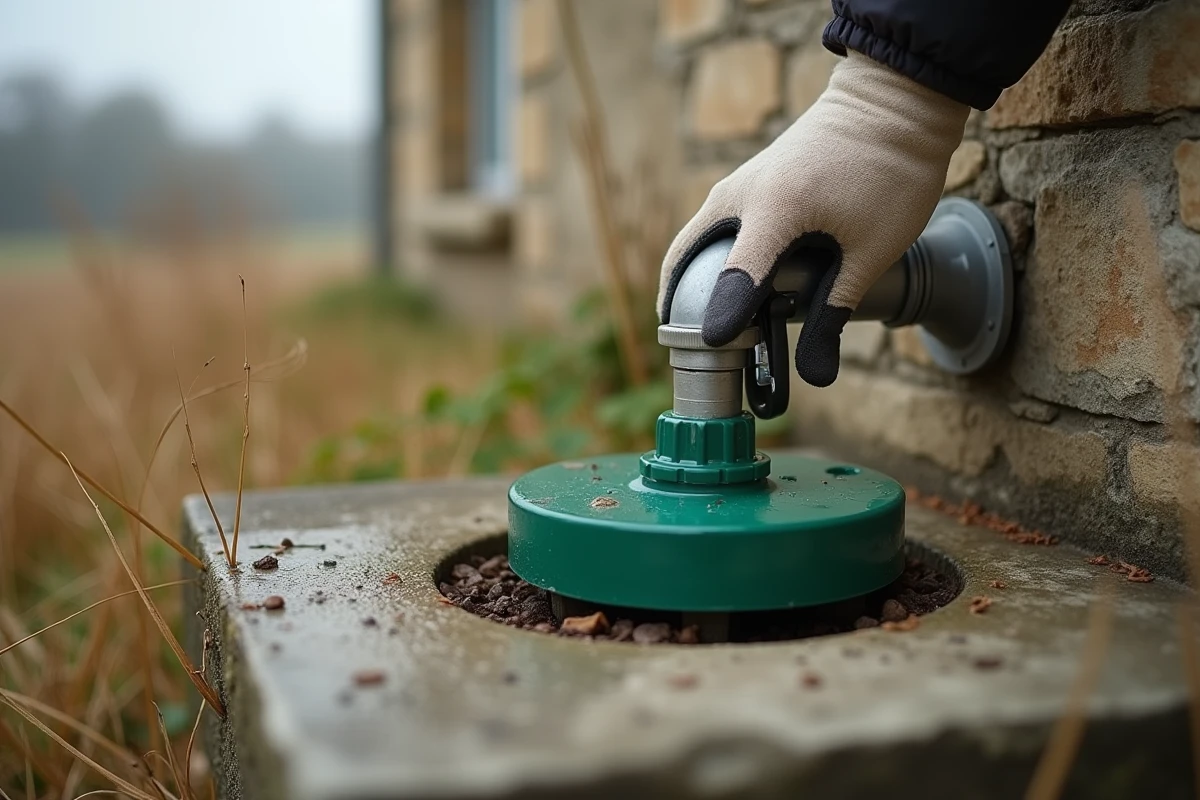 Gros plan sur le point de remplissage d'une cuve à fioul domestique lors d'une livraison à la ferme en France