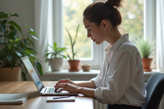 Jeune femme organisée travaillant son budget mensuel