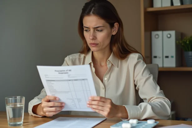 Femme lisant une ordonnance médicale pour comprendre si son médicament doit être pris le matin ou l'après-midi