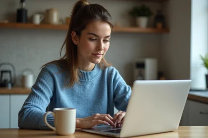 Jeune femme cherchant un annuaire inversé sur son smartphone