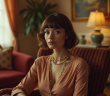 Femme élégante inspirée des années 70 dans un salon vintage