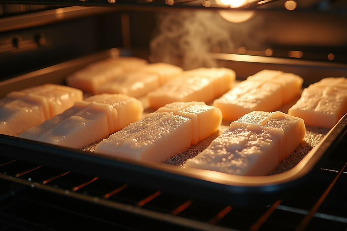 Filets de poisson blanc en cuisson dans un four moderne