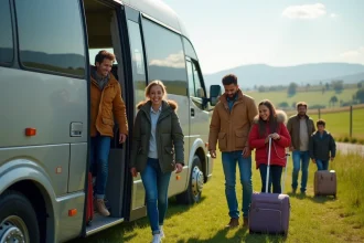 Un groupe de personnes attendant un bus pour un voyage organisé