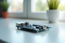 Gertduino microcontroleur sur table blanche en lumière naturelle