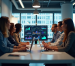 Groupe de professionnels collaborant autour d'un bureau moderne