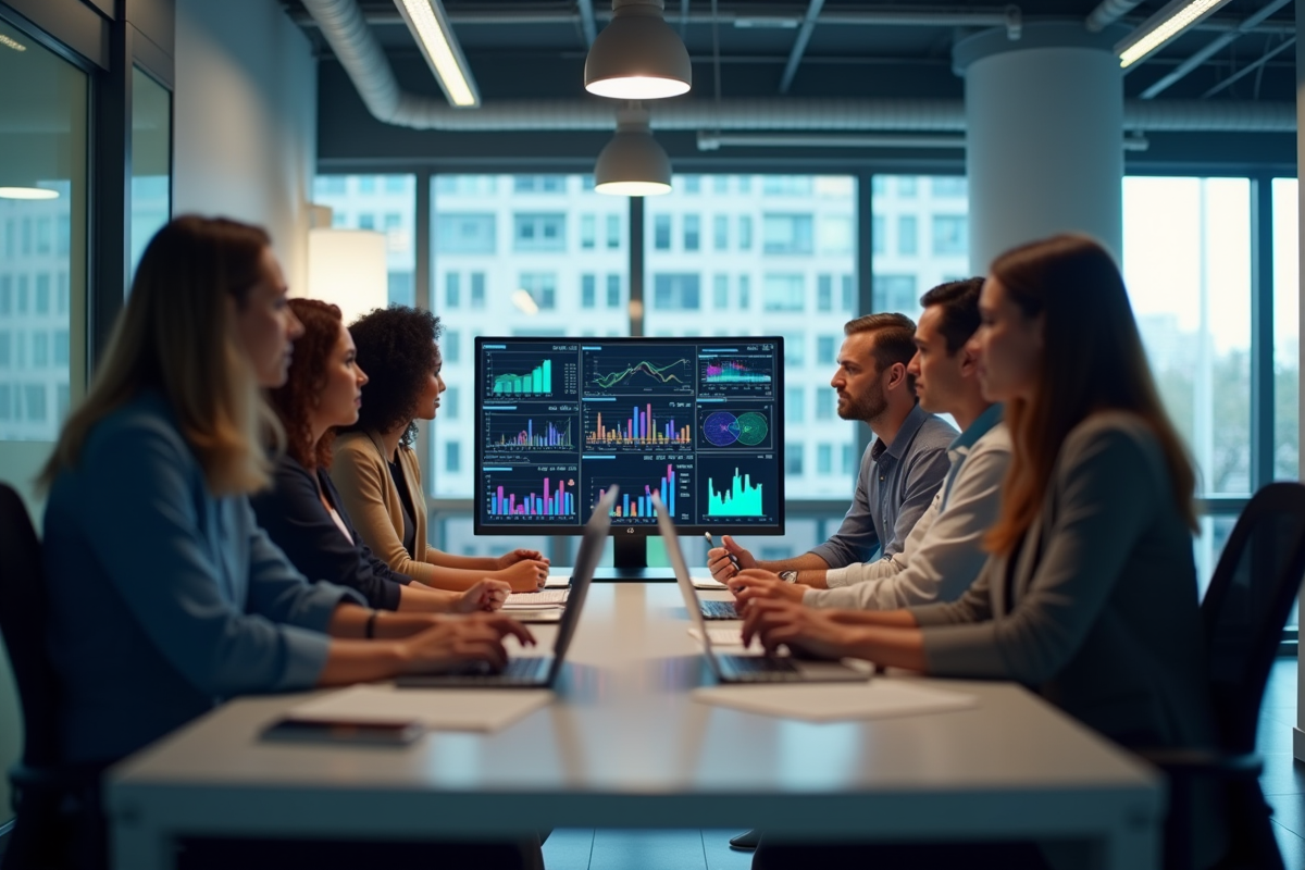 Groupe de professionnels collaborant autour d'un bureau moderne