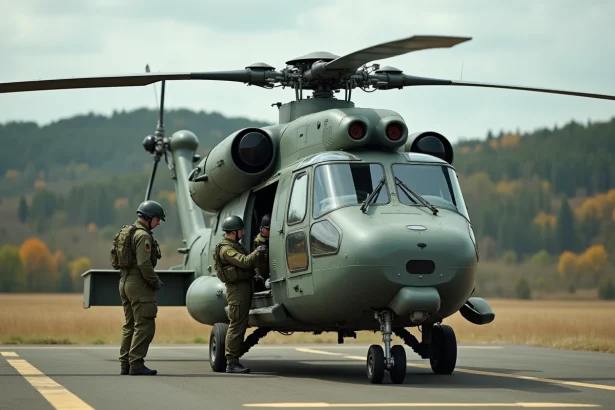 Hélicoptère d'attaque Tiger HAD de l'armée française lors d'un exercice de terrain avec des pilotes en combinaison de vol