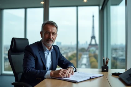 Homme d'affaires français en costume dans un bureau moderne