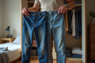 Homme en train de choisir un pantalon dans sa penderie