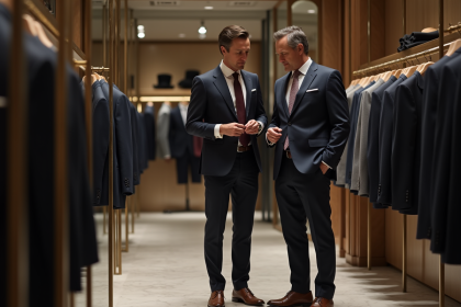 Homme élégant en costume dans une boutique de luxe