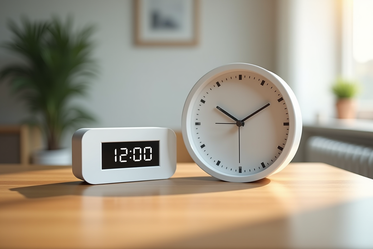 Horloge analogique et digitale indiquant deux heures
