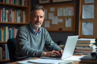 Homme informaticien détendu travaillant sur son ordinateur dans un bureau