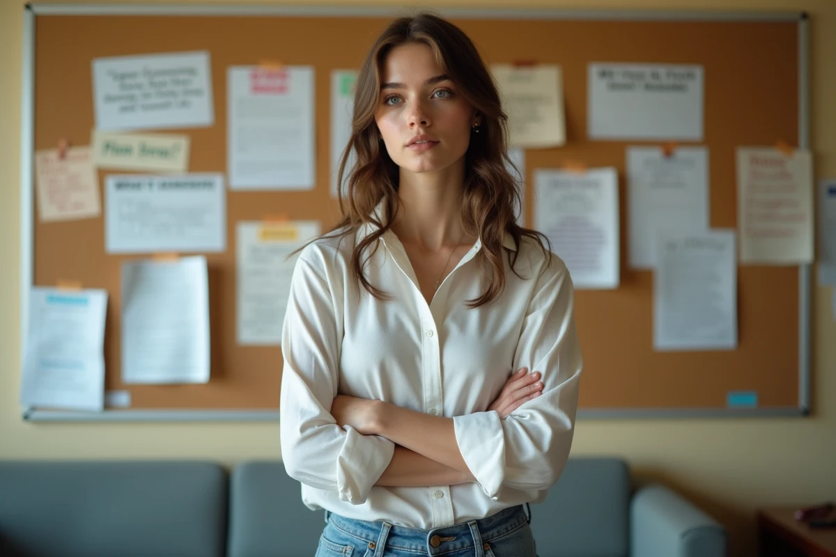Jeune femme regardant un panneau de posters politiques