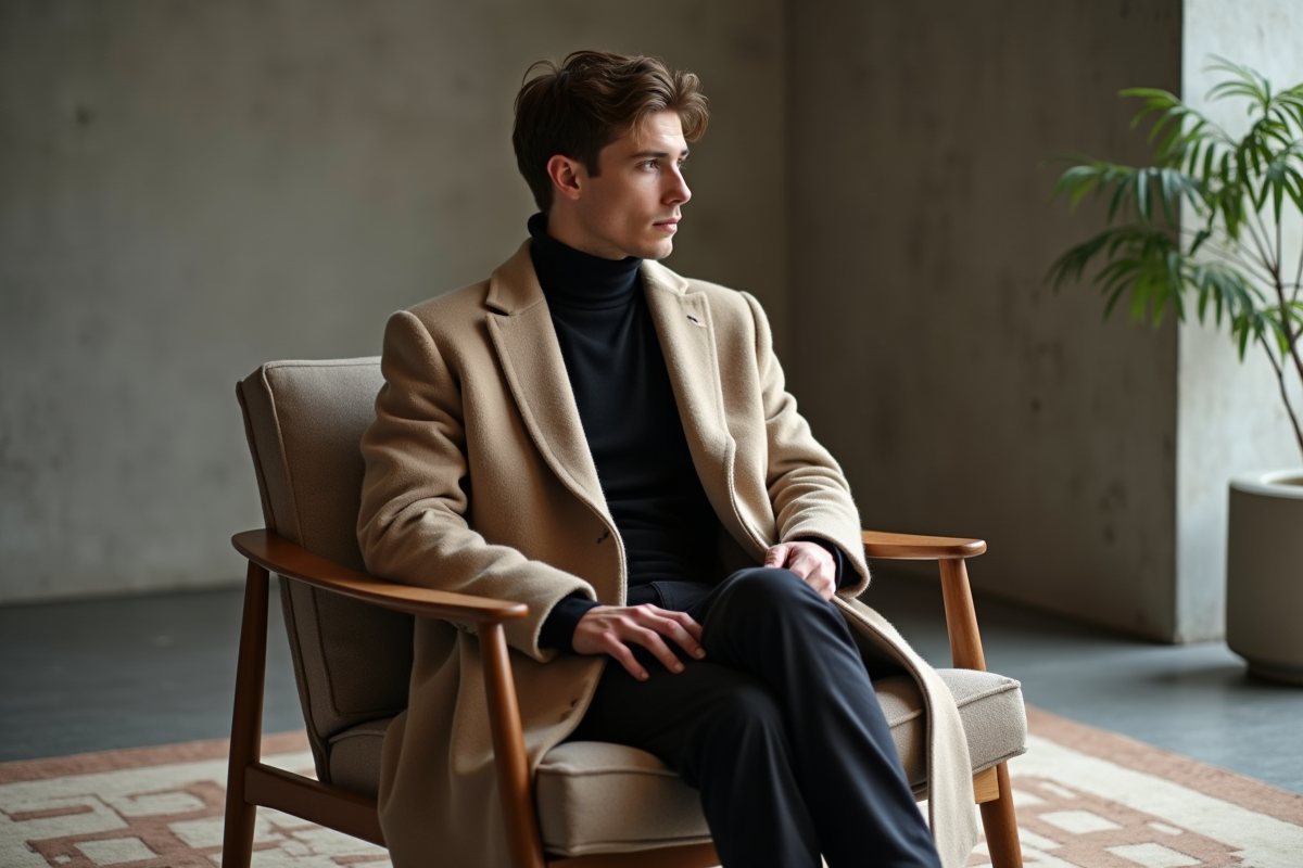 Jeune homme en style haut de gamme dans un studio moderne