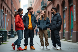 Groupe de jeunes urbains en streetwear dans la ville