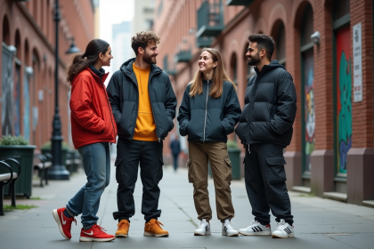 Groupe de jeunes urbains en streetwear dans la ville