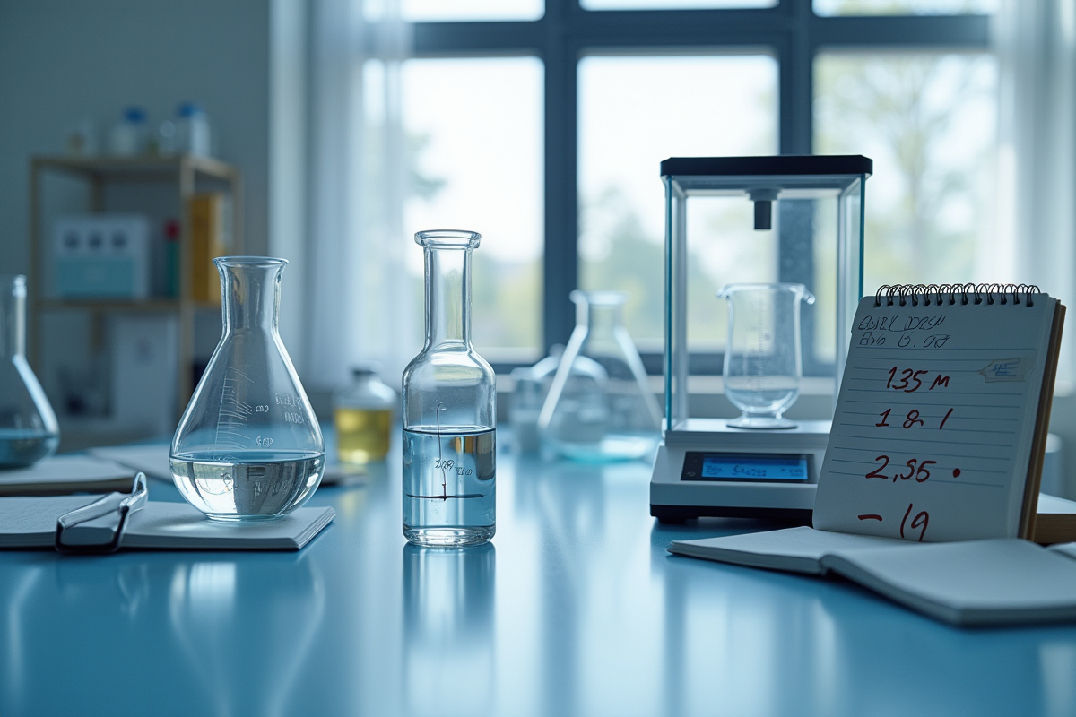 Espace de laboratoire avec verre et balance numérique