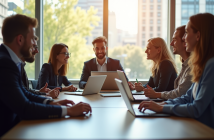 Groupe de professionnels collaborant autour d'une table moderne