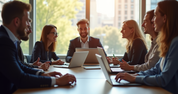 Groupe de professionnels collaborant autour d'une table moderne