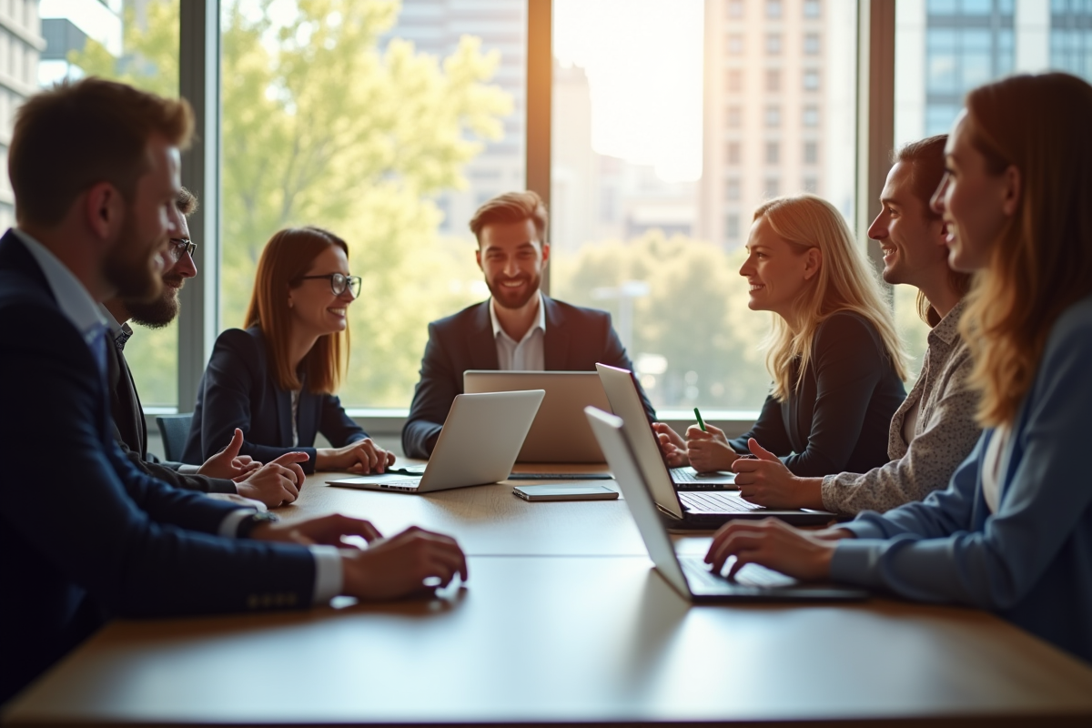 Groupe de professionnels collaborant autour d'une table moderne