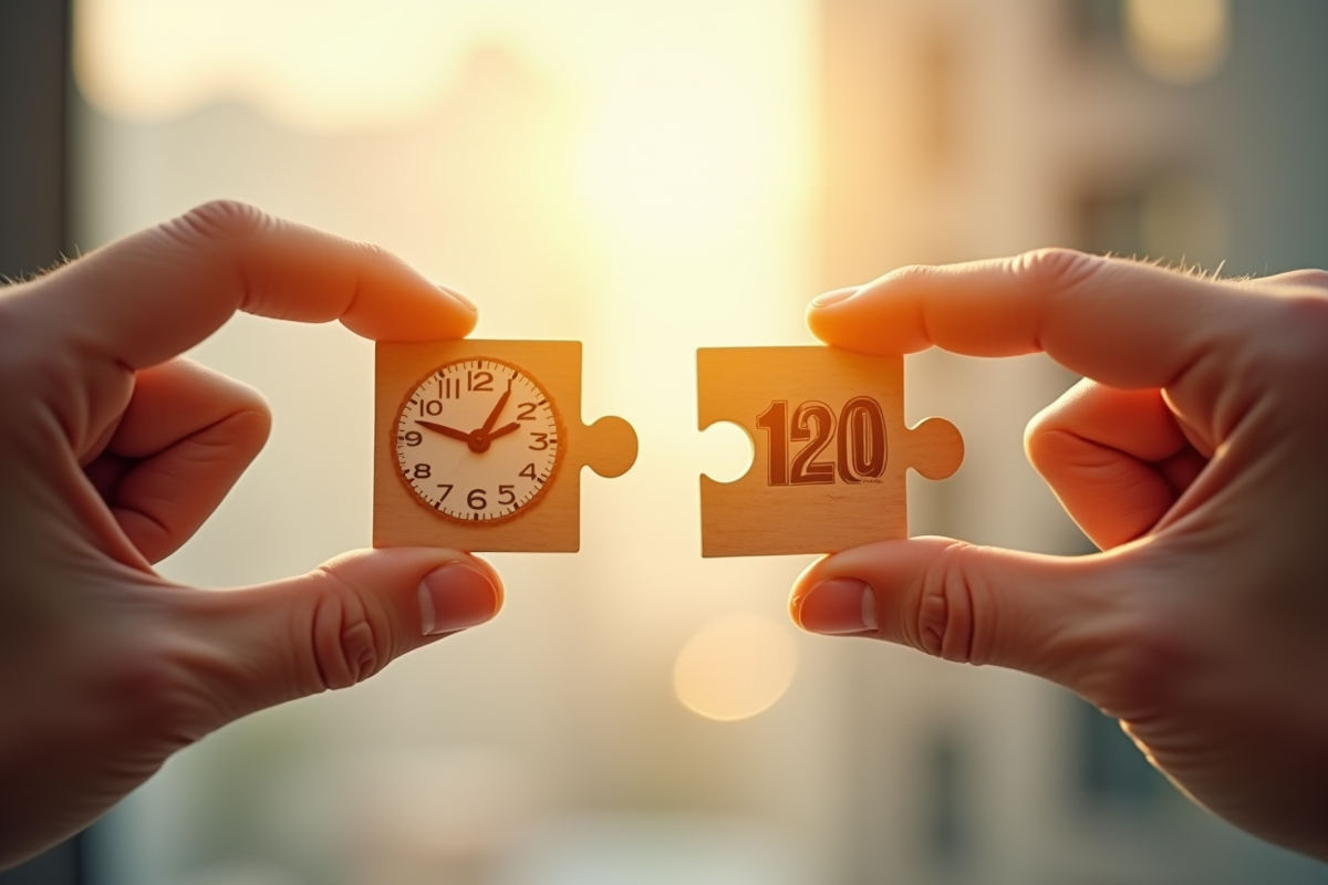 Mains assemblant puzzle en forme d horloge et 120