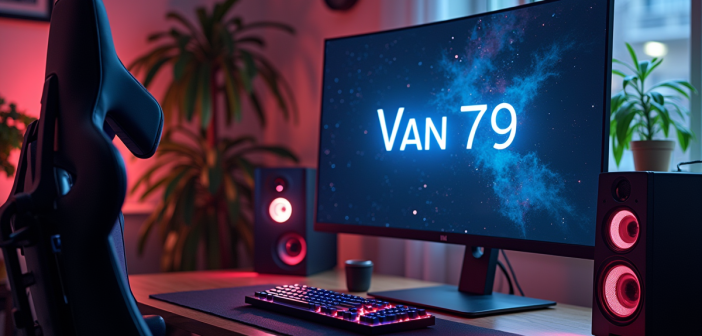 Configuration gaming moderne avec écran affichant Van 79