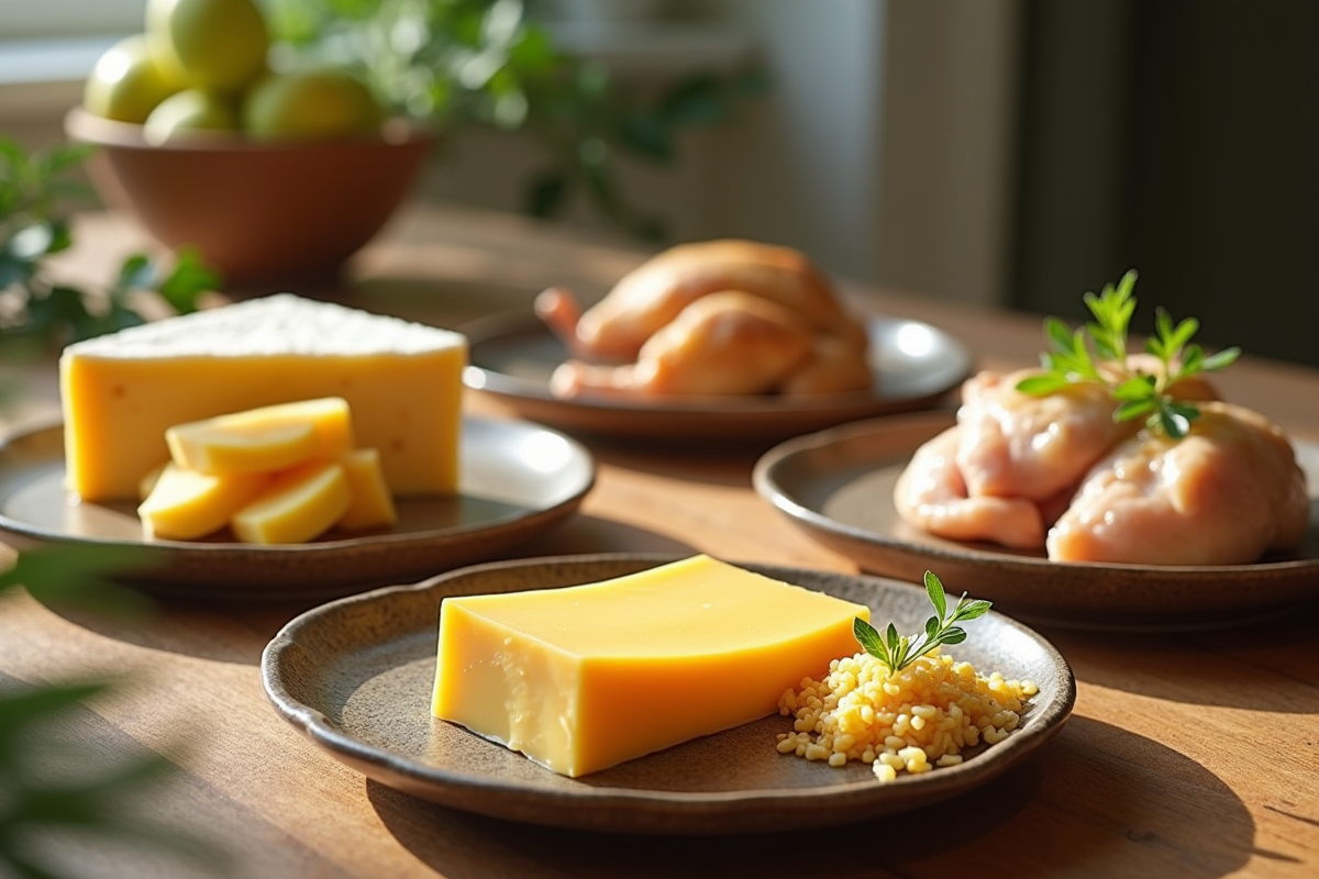 Table en bois avec aliments riches en vitamine K2