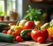 Table rustique avec fruits et légumes Z colorés
