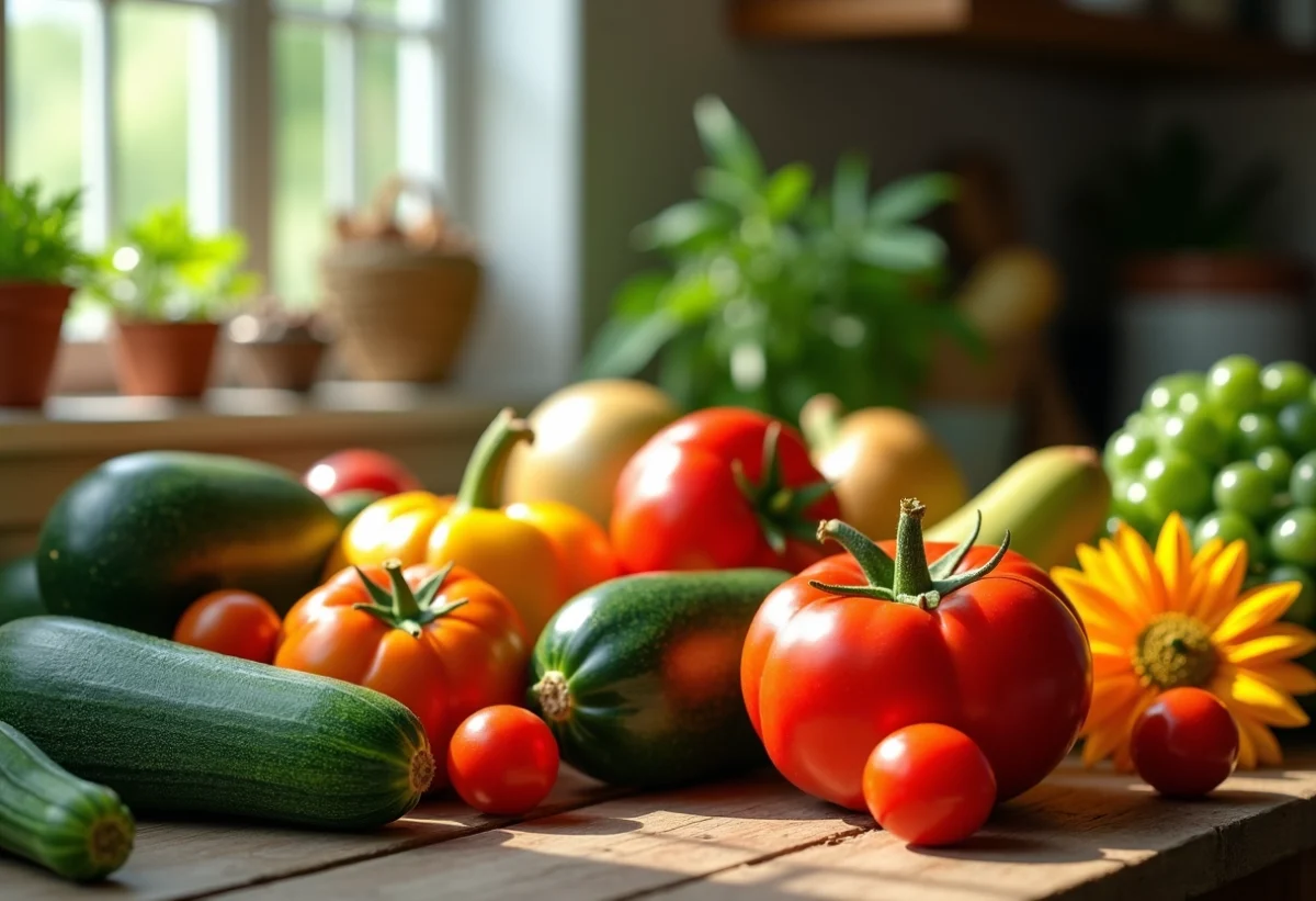 Table rustique avec fruits et légumes Z colorés