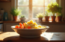 Table rustique avec pommes de terre et carottes chaudes