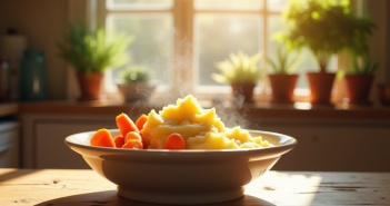 Table rustique avec pommes de terre et carottes chaudes