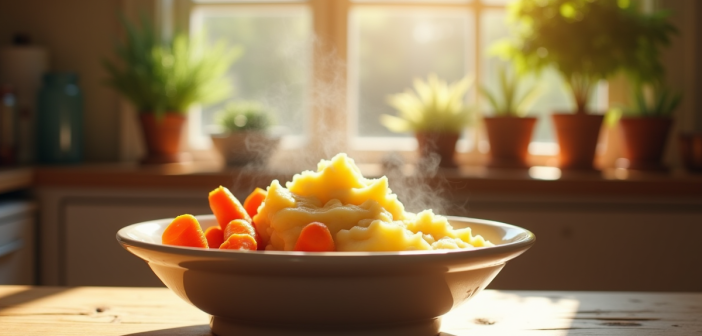 Table rustique avec pommes de terre et carottes chaudes