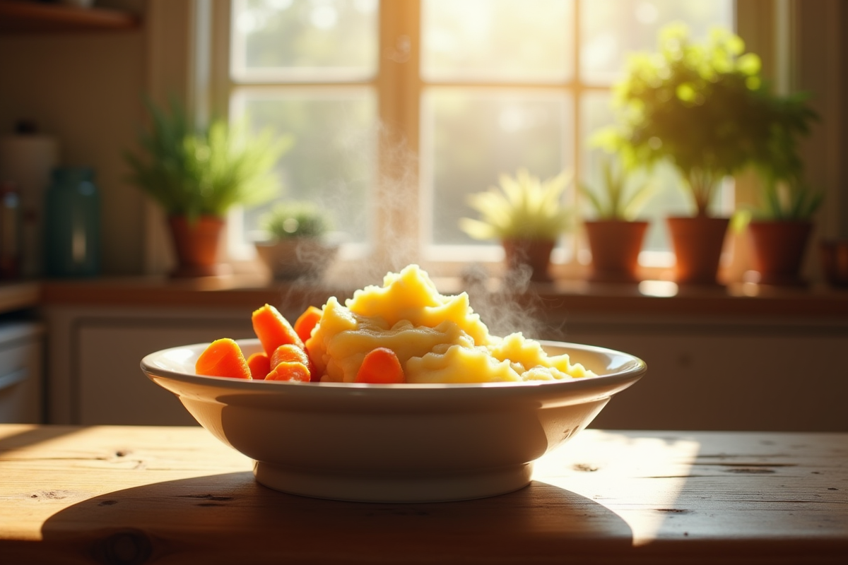 Table rustique avec pommes de terre et carottes chaudes