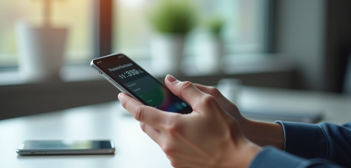 Personne vérifiant ses données mobiles sur smartphone lumineux