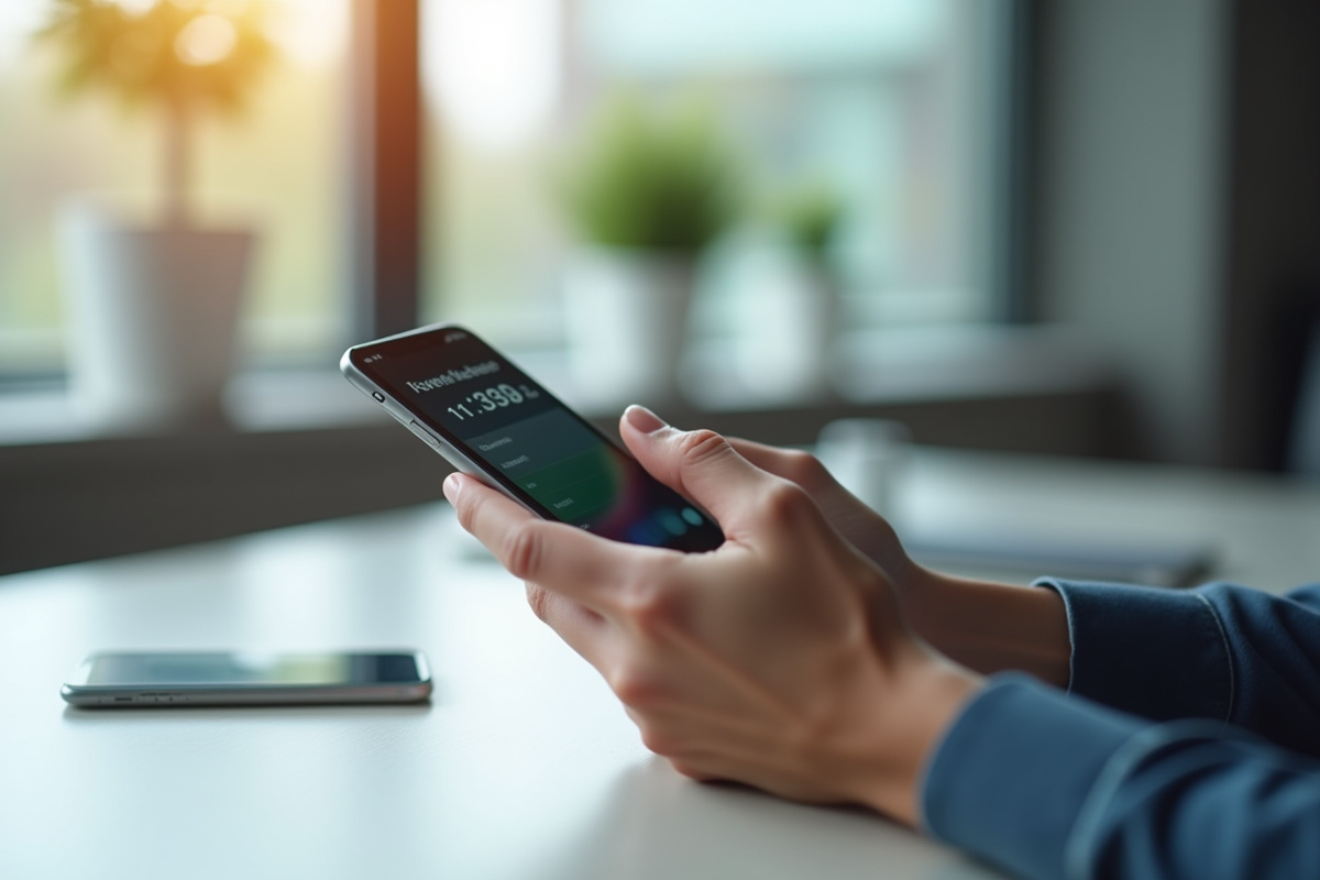 Personne vérifiant ses données mobiles sur smartphone lumineux